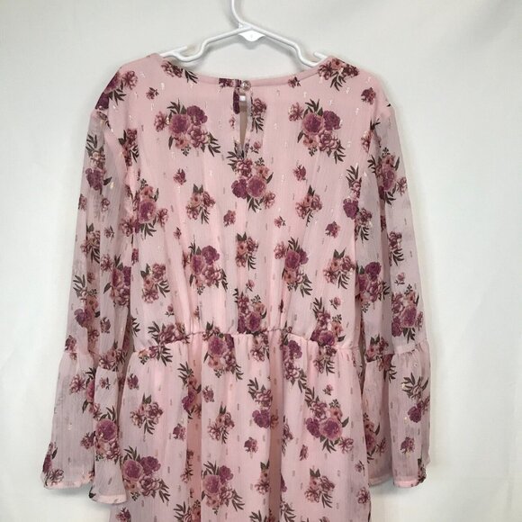 Wonder Nation Girls L (10-12) Pink Dress Floral Print Bell Sleeve Cuffs NWT - Picture 8 of 11